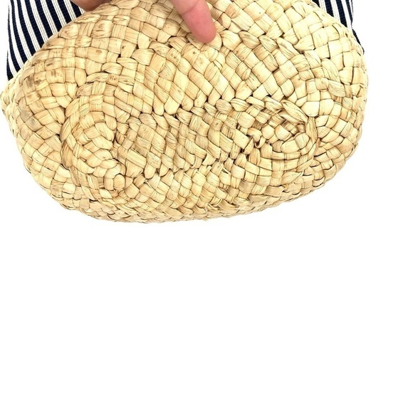 Talbots Navy Striped Canvas Corn Husk Straw Woven Bucket Bag Shoulder Purse - Picture 5 of 16